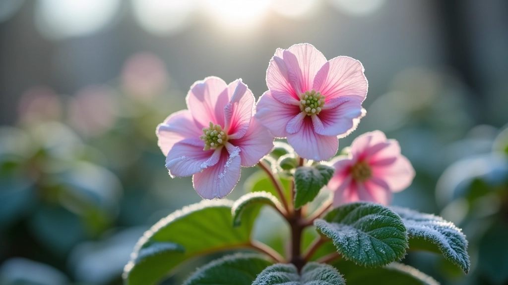 Elleboro rosa che fiorisce in inverno, giardino coperto di brina, sempreverdi, lago como freddo
